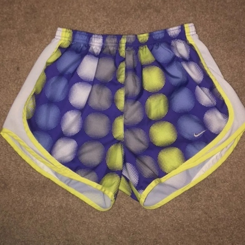 NIKE Dri Fit Tempo purple yellow polka dot Shorts